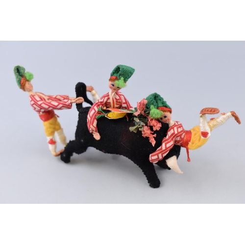 249 - Vintage Mascotes De Maria Helena Matadors Bull, Made From Felt and Cloth With Three Bull Fighters, R... 