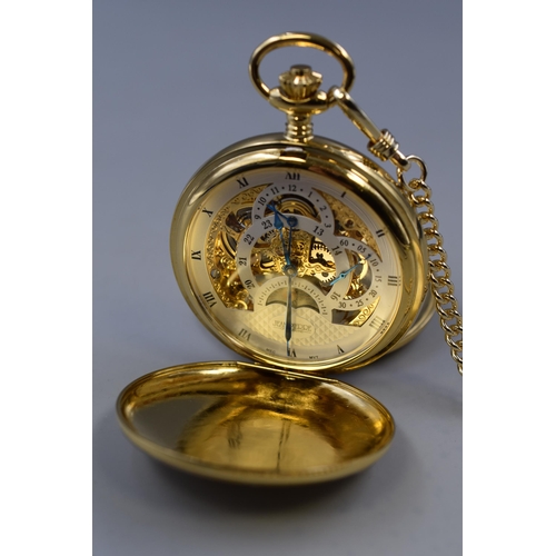 272 - Jean Pierre of Switzerland 3 Time Zone Full Hunter Pocket Watch with Skeleton Movement complete with... 