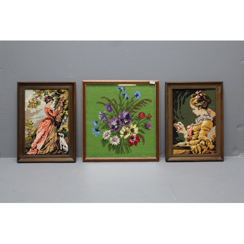 469 - Three Framed Tapestries To Include Floral, And Two French Tapestries Depicting Aristocratic Ladies. ... 