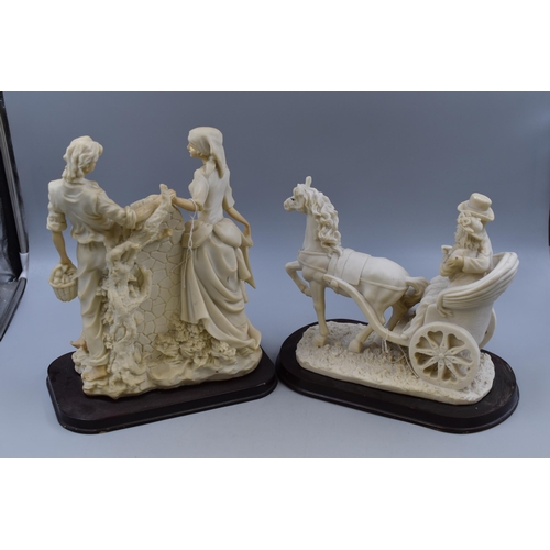 479 - Two Sculptures on Wooden Bases To Include Horse and Carriage (AF), And Lovers. Tallest Approx 14