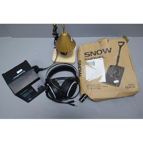 786 - A Mixed Selection To Include Snow Shovel, Gaming Headphones (Untested), Rodent Repellant, And Lamp (... 