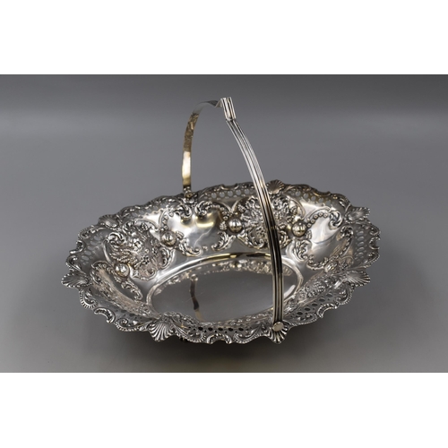 7 - Hallmarked Sheffield Silver Pierced and Embossed Fruit Bowl with Handle (Weight 435 grams / 12