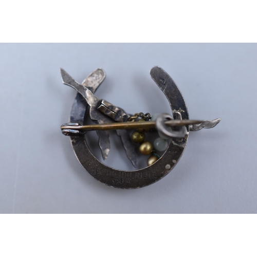 10 - Sterling Silver Lucky Horseshoe & Heather Brooch