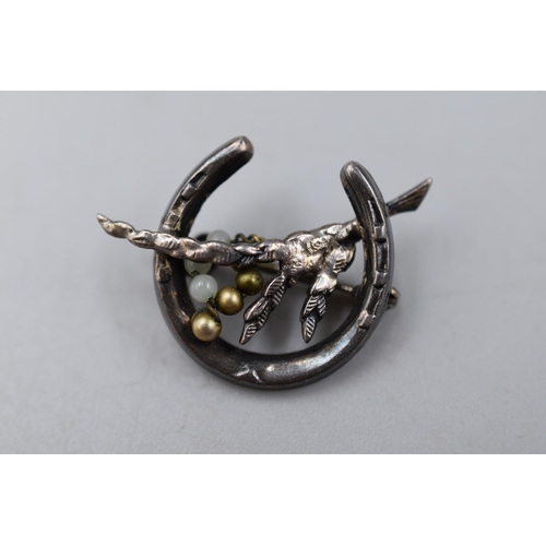 10 - Sterling Silver Lucky Horseshoe & Heather Brooch