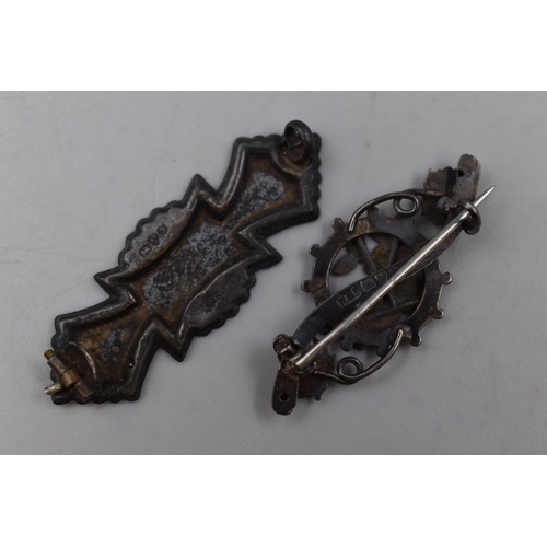 21 - Two Vintage Hallmarked Silver Chester Brooches a/f condition, Pin missing off one. Please see images