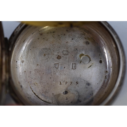 24 - A Hallmarked Joseph Sharpe London Silver Pocket Watch, Circa 1934. Working, Missing Second Hand