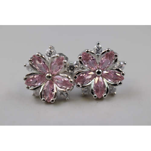 44 - Pair of Silver Pink Stud earrings complete with Presentation Box