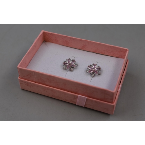 44 - Pair of Silver Pink Stud earrings complete with Presentation Box