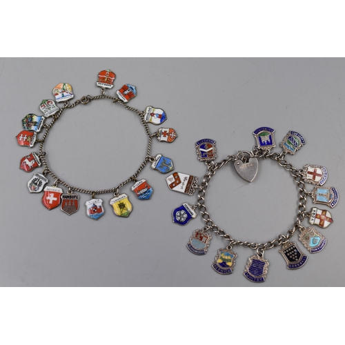 48 - Two Silver Charm Bracelets With Various Enamelled City Charms (Approx 42.4g)