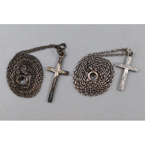 50 - Two Silver Necklaces with Cross Pendants