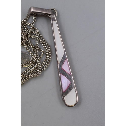 54 - A Next 925. Silver Mother of Pearl Inlaid Pendant Necklace