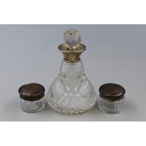 243 - A Pair of Hallmarked Birmingham Silver Topped Rouge Pot, And Hallmarked London Silver Topped Perfume... 