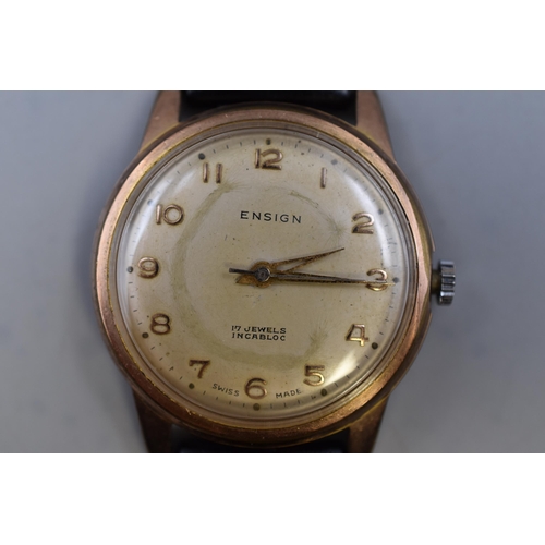 74 - Ensign 17 Jewels Mechanical Gents Watch, Working