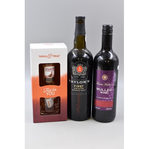 261 - Mixed Lot of Wine, Port and Whiskey to include 75cl Mulled Wine, 75cl Taylors First estate Reserve P... 