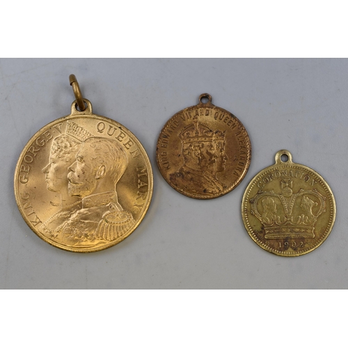 275 - Three Commemorative Medallions including George V and Queen Mary