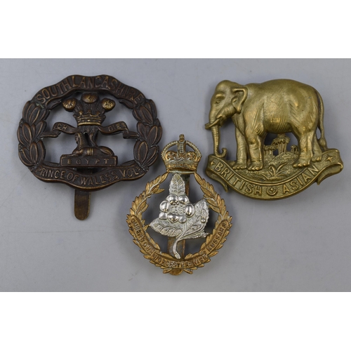 277 - Three Military Badges including Queens own Worcestershire Hussars, British Asian Imperial Yeomanry a... 