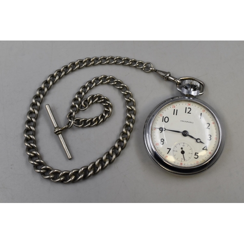 84 -  Ingersoll Mechanical Pocket Watch on T Bar Chain, Working