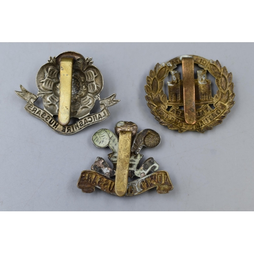 279 - Three Military Badges Including 10th Royal Hussars, Lancashire Hussars and Northamptonshire Regiment