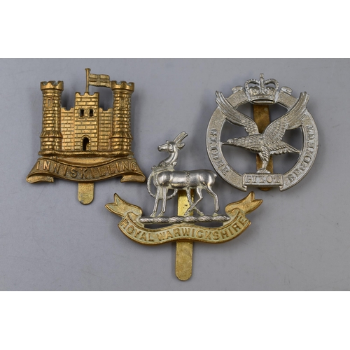 280 - Three Military Badges including Glider Pilot Regiment, Inniskilling 6th Dragoon Regiment and Royal W... 