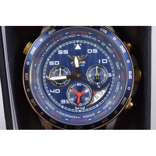 91 - Aviator F-Series Chronograph Watch With Leather Strap, In Presentation Box. Working