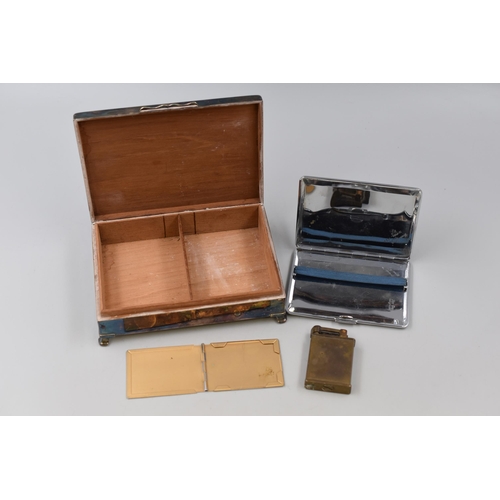 286 - Three Pieces of Tobacciana, And Silver Plated Stamp Book. Includes Vintage Brass Lighter, Cigarette ... 