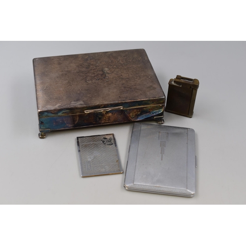 286 - Three Pieces of Tobacciana, And Silver Plated Stamp Book. Includes Vintage Brass Lighter, Cigarette ... 