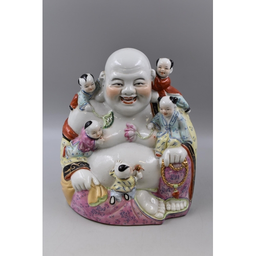 288 - A Porcelain Chinese Laughing Buddha Playing With Five Children, Approx 12