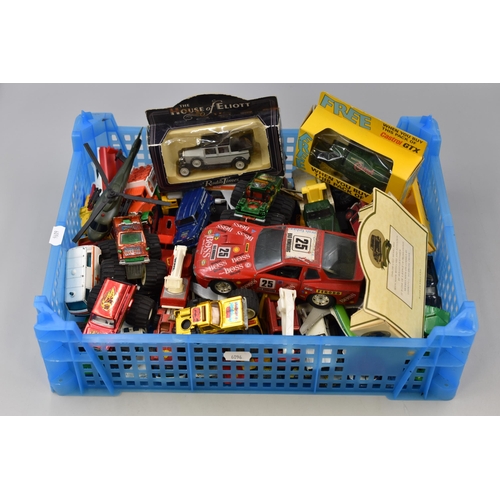 555 - A Large Selection of Unsorted Mostly Playworn Diecast Vehicles To Include Corgi, Matchbox, Lledo, An... 