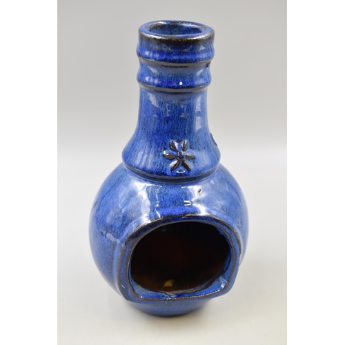 298 - Midi Sized Terracotta Table top Chiminea in Heavy Blue Glaze 10