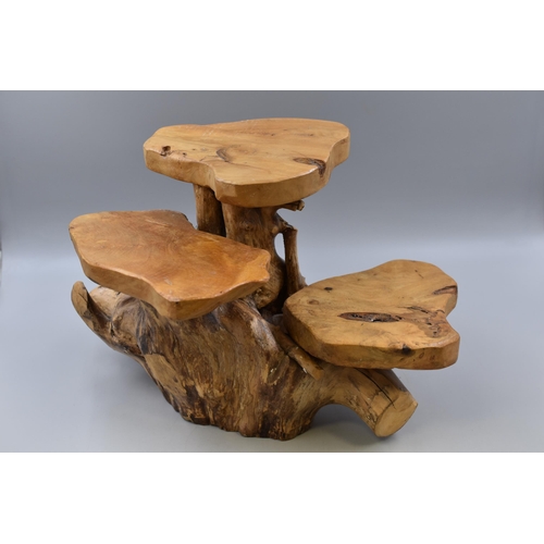 581 - Hand made Quality Crafted Natural Root Wood Three tier Display centre piece approx 17