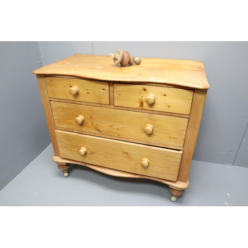 582 - Mid Century Chest of Four Drawers Two Over Two in Light Oak on Castors a/f needs one leg refitting