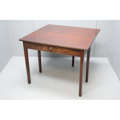 568 - Victorian Mahogany Fold-Over Table with One drawer Storage Decorated with Inlay a nice Polished Exam... 