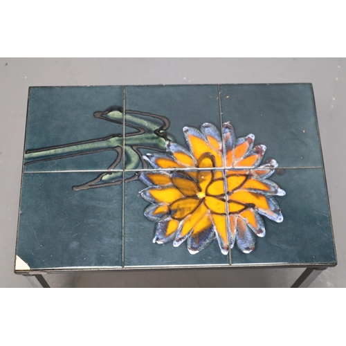 569 - Vintage Tiled Surface Side Table with Floral Decoration Approx 18