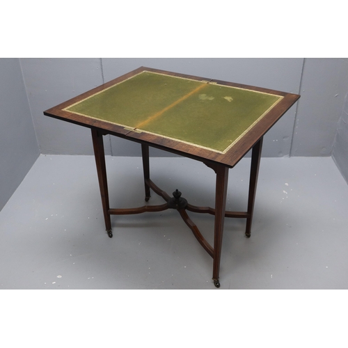 591 - Fine Quality Early 20th Century Mahogany Folding Card Table with Green Felt Inlaid Table Top and dec... 