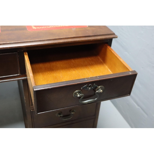 595 - Vintage  Leather Inlaid Mahogany Captain Desk with 8 Drawers Approx 54