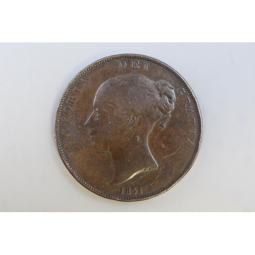 145 - Victoria 1851 One Penny Coin