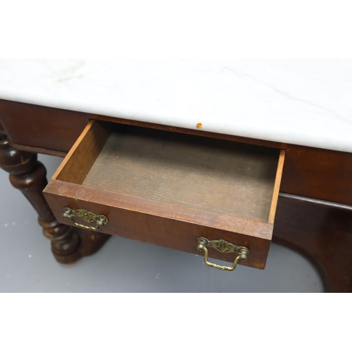 602 - Stunning Antique Marble Topped Serpentine Washstand with one drawer storage Sitting on Hand Turned C... 