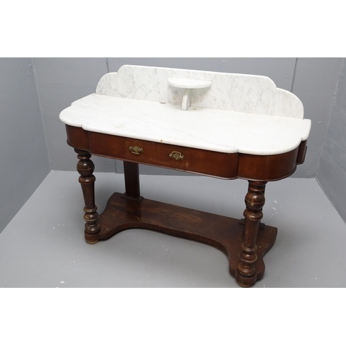 602 - Stunning Antique Marble Topped Serpentine Washstand with one drawer storage Sitting on Hand Turned C... 