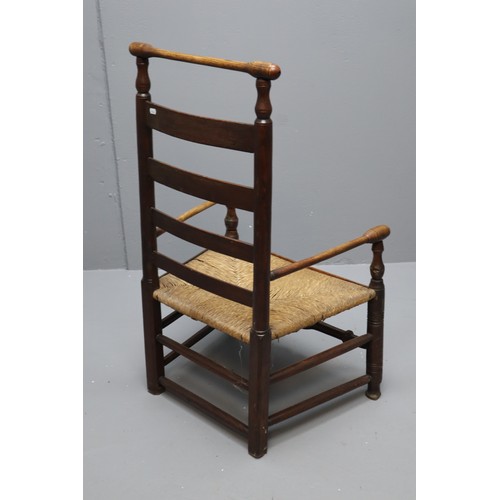 623 - Fine Quality Vintage Hand Made Ladder Backed Oak Framed Wicker Based Low Chair/ Nursing Chair