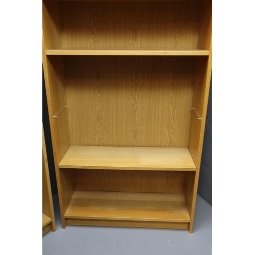 618 - Two Large Six Tier Pine Effect Book/Display Shelving Units with Adjustable Pegging to Maximize or Mi... 