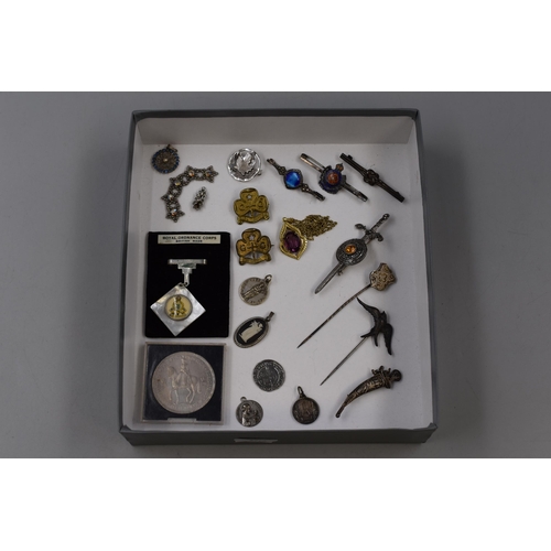 177 - Mixed Selection to include Tie Pins, Pendants, a Brooch from the Royal Ordnance Corps, a Necklace an... 