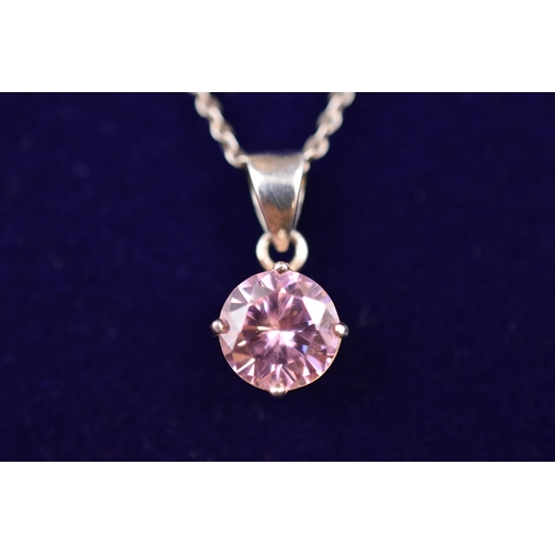 187 - Silver 925 Pink Stoned Pendant Necklace complete with Presentation Box.  Chain 18