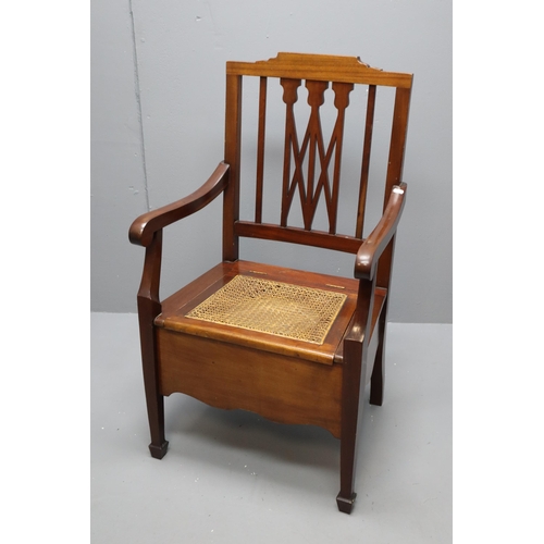 640 - Early Mid century Very Good Quality Golden Mahogany Commode Chair with Lattice Woven Cover Seat Base... 