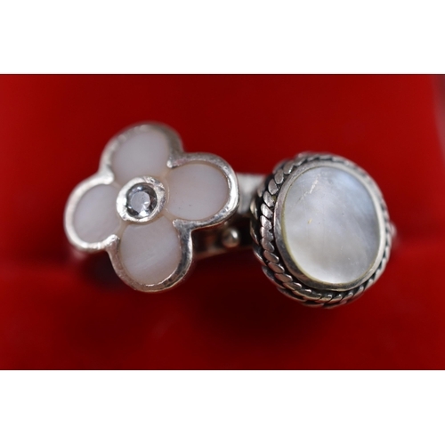 193 - Two Mother of Pearl Inlaid 925. Silver Rings