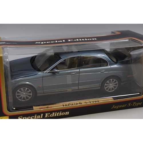 201 - Boxed, Maisto Die-Cast Model, Jaguar S Type (1999 ) Metallic Blue Classic Special Edition, Scale 1:1... 