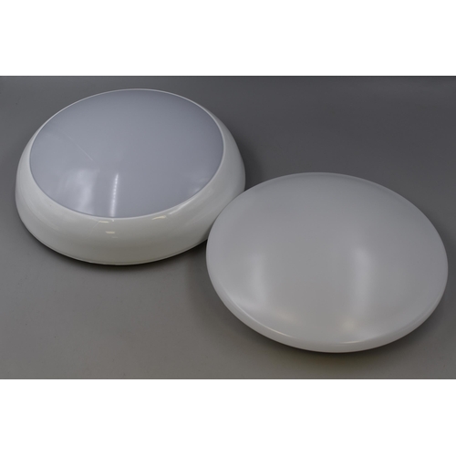 728 - Two Boxed Searchlight Flush Circular Bathroom Lights, Both Approx 12