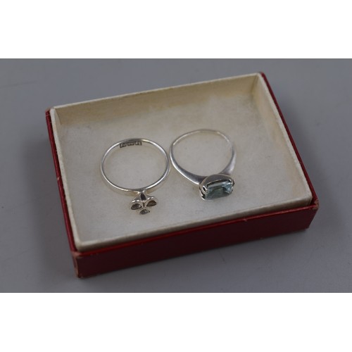 194 - Two 925. Silver Rings To Include 'Spinning' Clear Stoned Ring, And Aquamarine Stoned