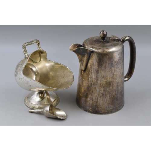 396 - A Silver Plated Sugar Scuttle and Scoop, And Silver Plated Coffee Pot