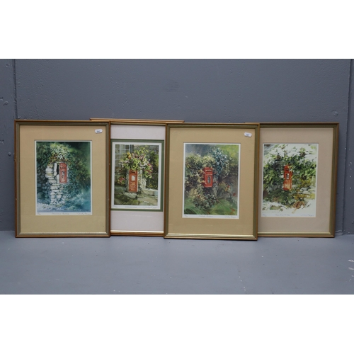 462 - Four Framed and Glazed Limited Edition Signed Judy Boyes Prints Depicting Postboxes, All Approx 16.5... 