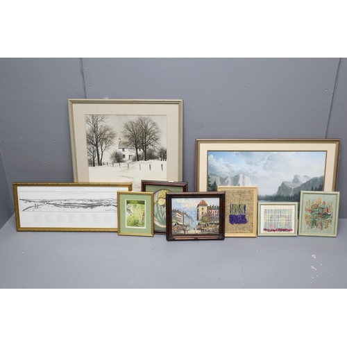 465 - Mixed Selection of Various Paintings/Handcrafted Art in Frames